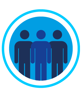 people in a blue circle