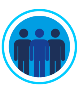 people in a blue circle